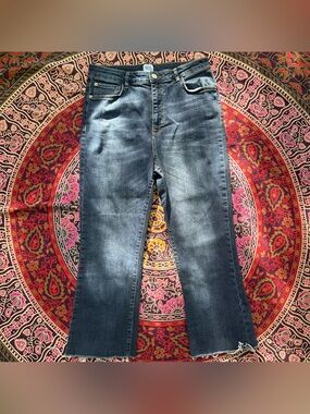 BDG Urban Outfitters W31 Cropped Flare Jeans Raw Hem Medium Wash Denim
